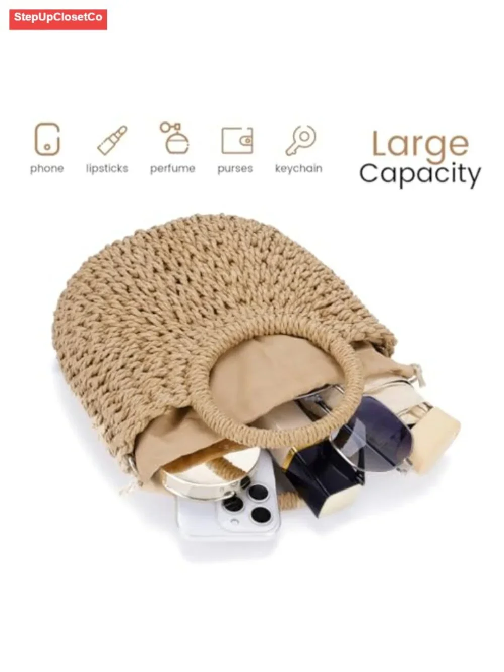 Straw Crochet Hobo Bag Handmade Woven Half Moon Shoulder Tote Summer Beach